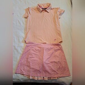 Turtles & Tees girls size XL polo shirt & skirt with modesty shorts pink & peach